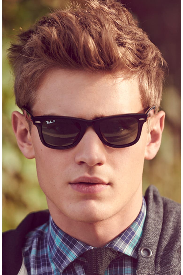 'Classic Wayfarer' 50mm Polarized Sunglasses, Alternate, color, BLACK/ GREEN P