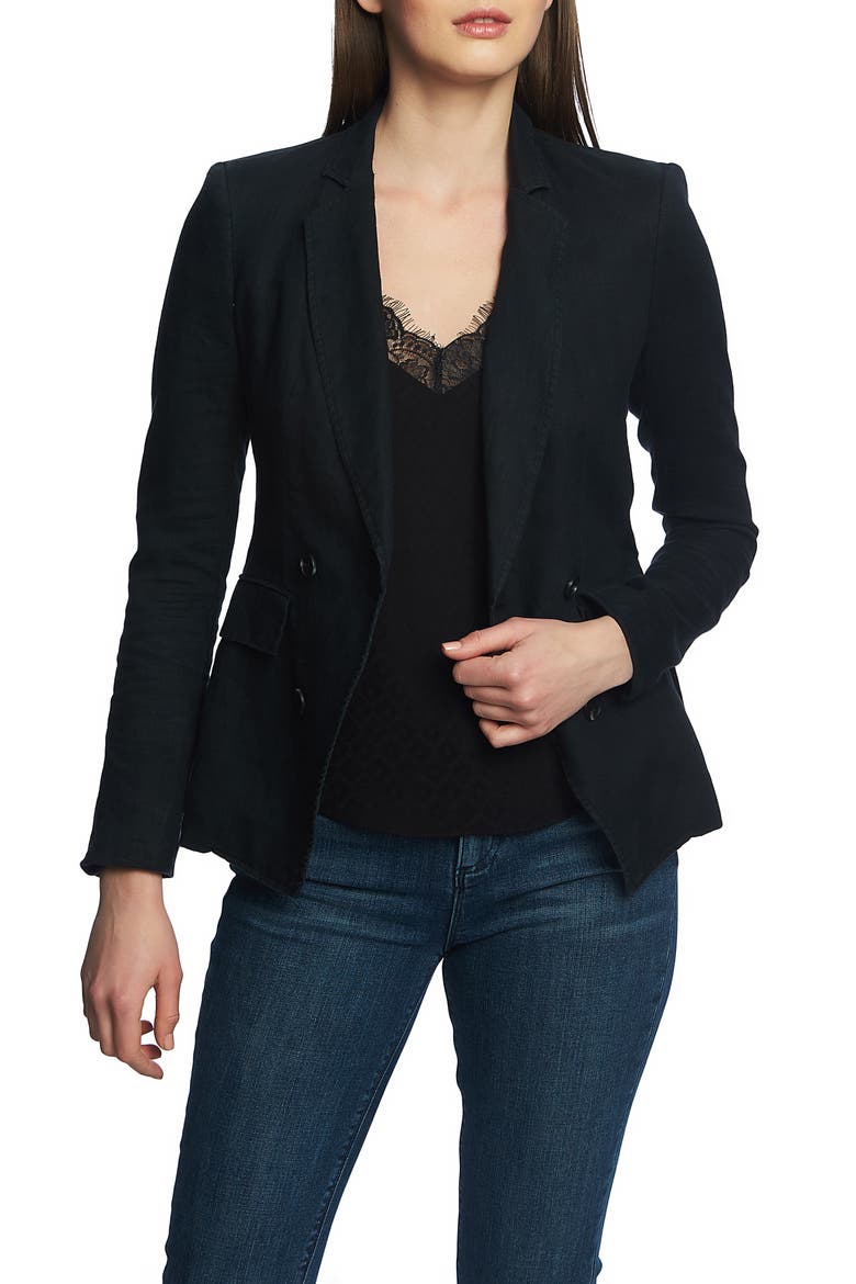 Double Breasted Linen Blazer, Main, color, RICH BLACK