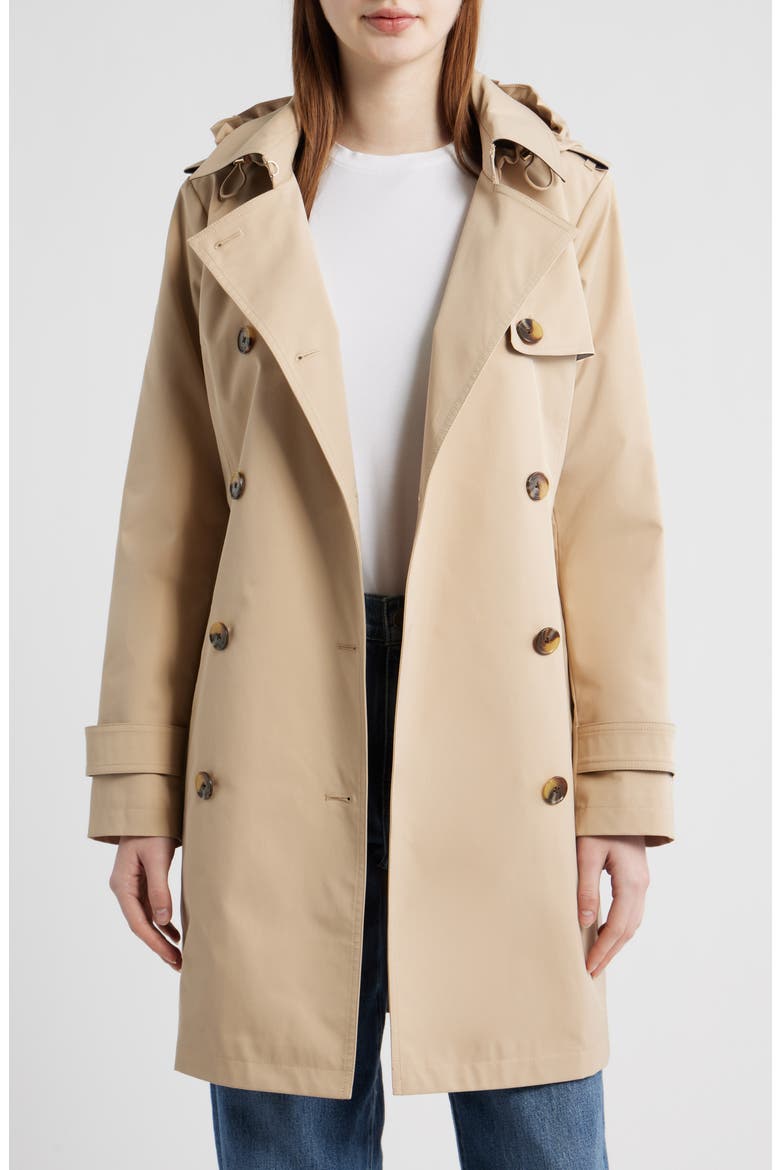 Classic Double Breasted Hooded Trench Coat, Alternate, color, BUFF