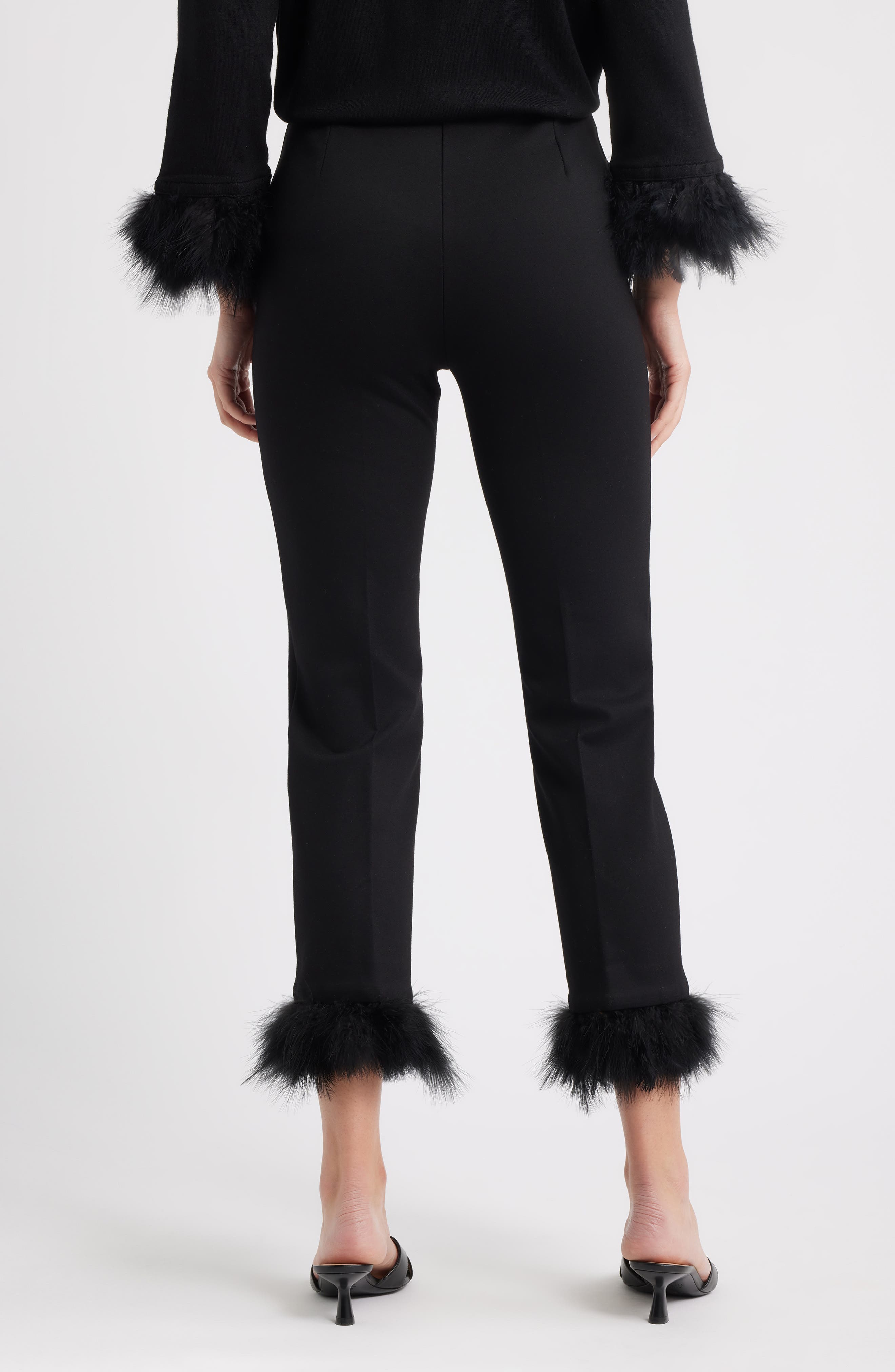 Crop Feather Trim Pull-On Pants - image 2