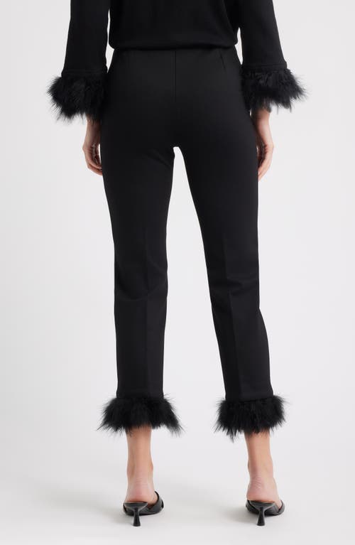 Anne Klein Crop Feather Trim Pull-on Pants In Black