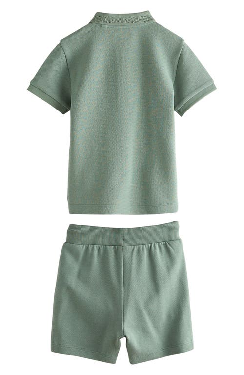 Next Kids' Zip Polo & Drawstring Shorts Set In Green