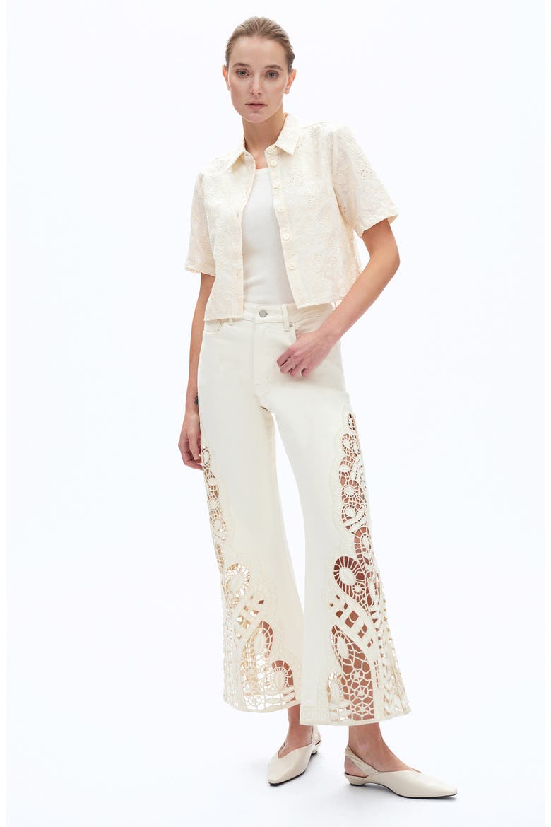 High Waist Embroidered Wide Leg Jeans, Alternate, color, BEIGE