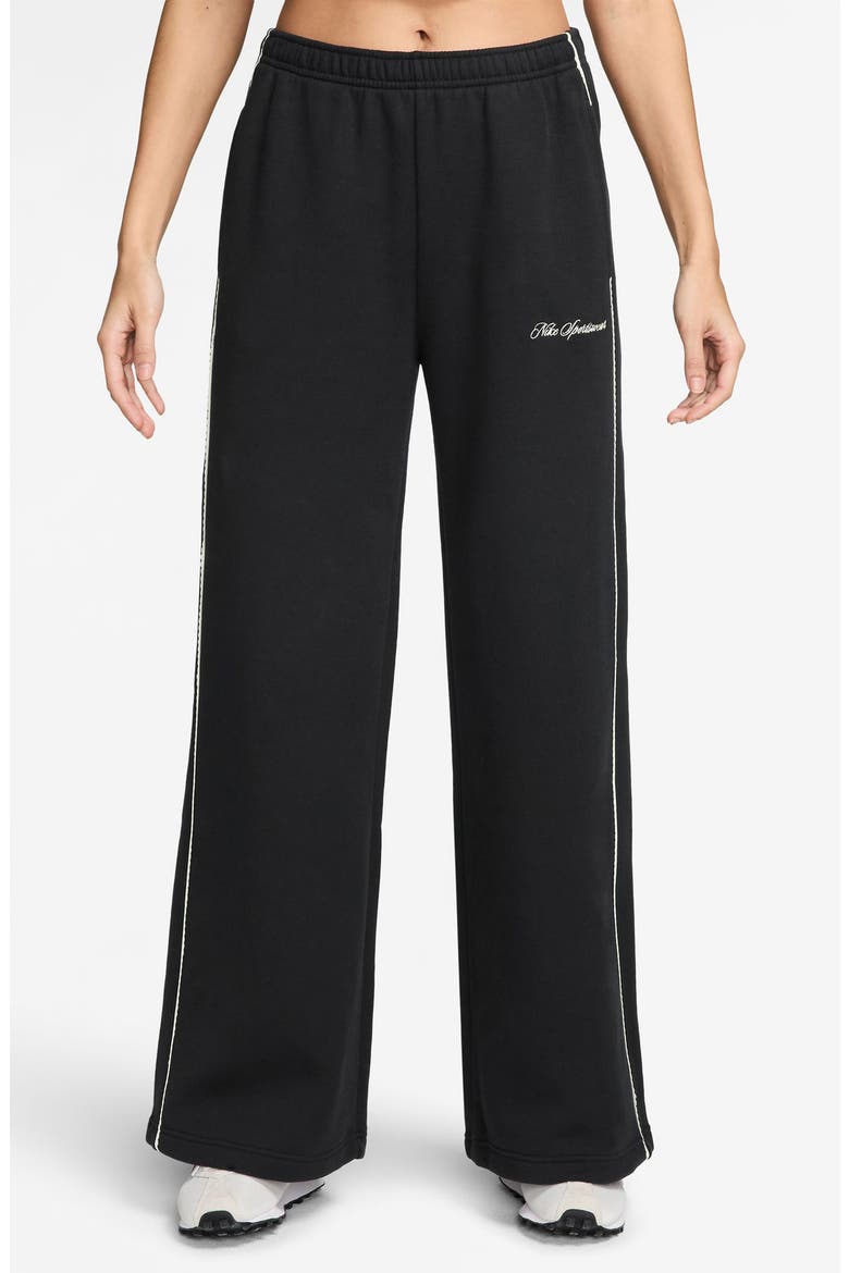 Sportswear Studio Mid Rise Scallop Wide Leg Fleece Pants, Main, color, BLACK/ BLACK