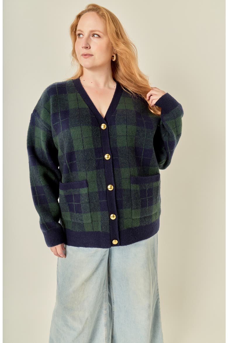 Check Cardigan, Alternate, color, GREEN MULTI