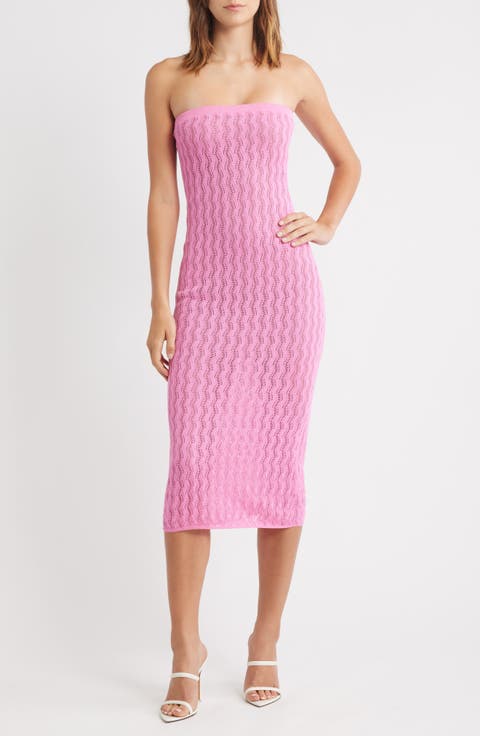 Strapless Pointelle Body-Con Midi Dress