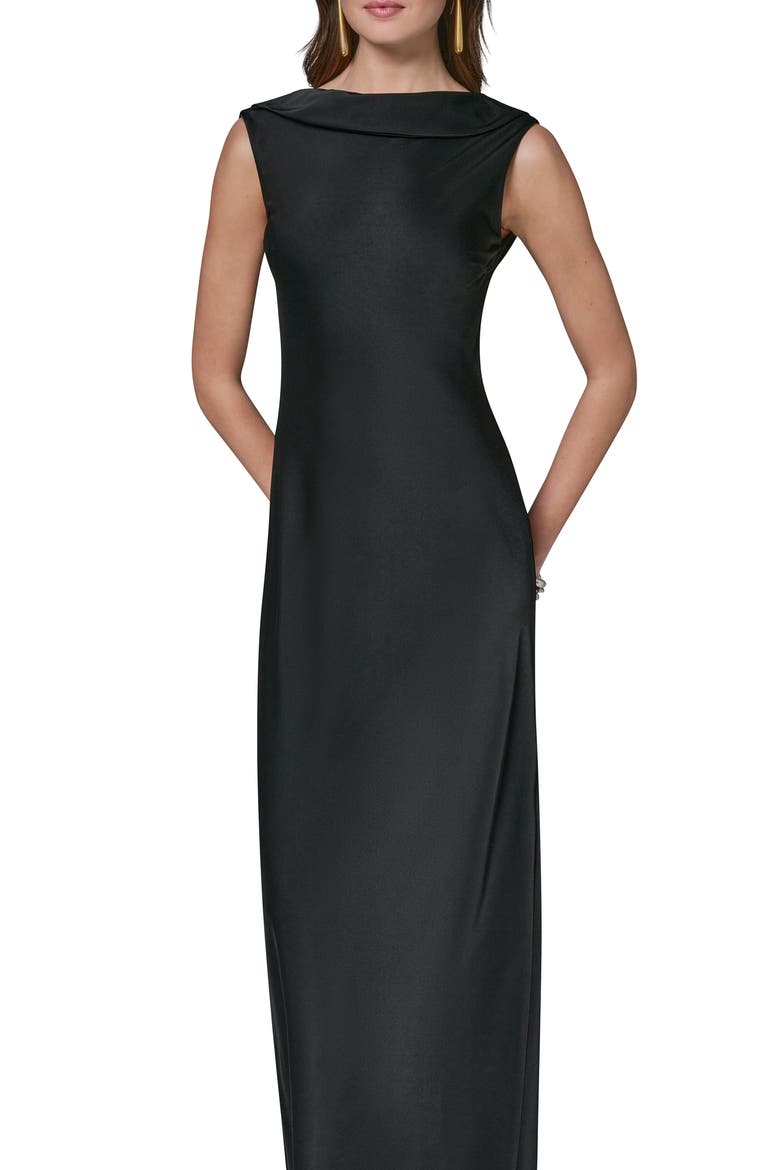 Ruffle Satin Gown, Alternate, color, BLACK