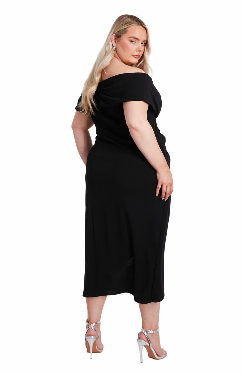 QUIZ Plus Size Scuba Crepe Bardot Wrap Midi Dress, Alternate, color, 