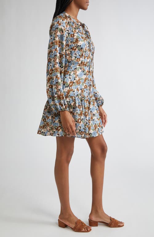 Veronica Beard Nyjah Floral Pintuck Long Sleeve Silk Minidress In Multi