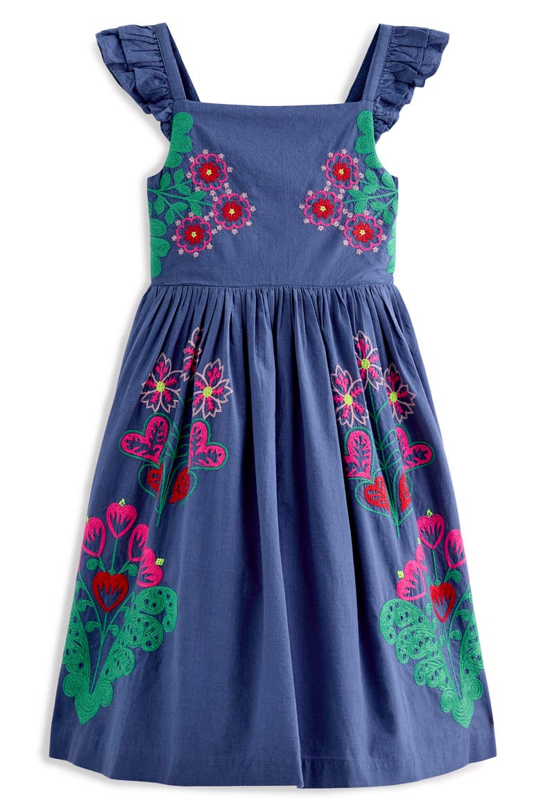 Kids' Annalisa Twirly Embroidered Dress, Main, color, DENIM BLUE EMBROIDERY