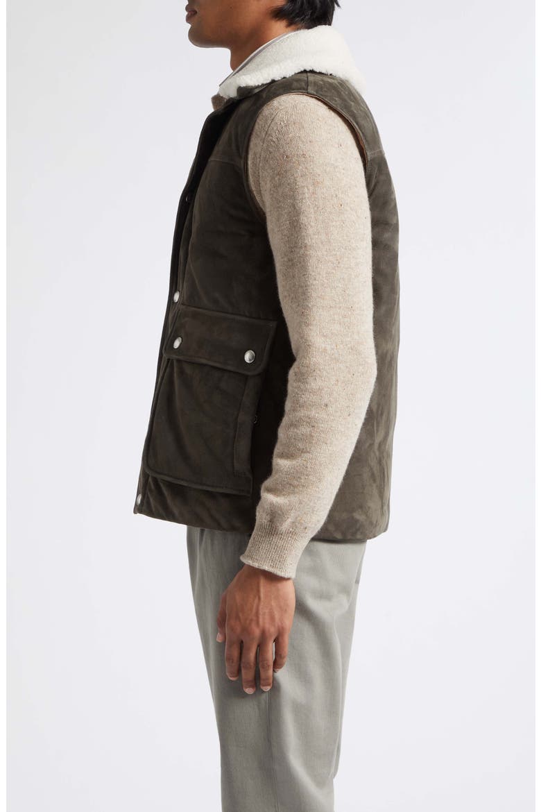Suede Vest with Faux-Fleece Collar, Alternate, color, 80-02 GREEN BEIGE