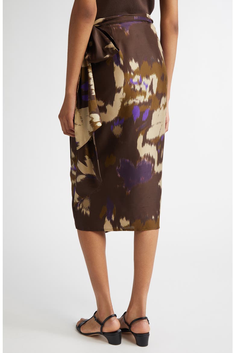 Dritto Floral Shantung Silk Wrap Skirt, Alternate, color, COFFEE