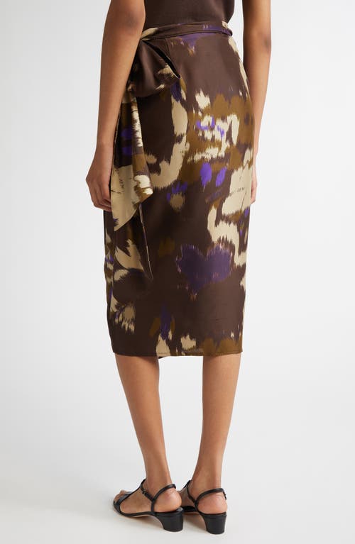 Max Mara Dritto Floral Shantung Silk Wrap Skirt In Coffee
