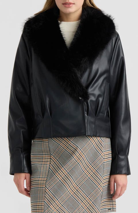Leon Faux Leather Jacket with Faux Fur Collar