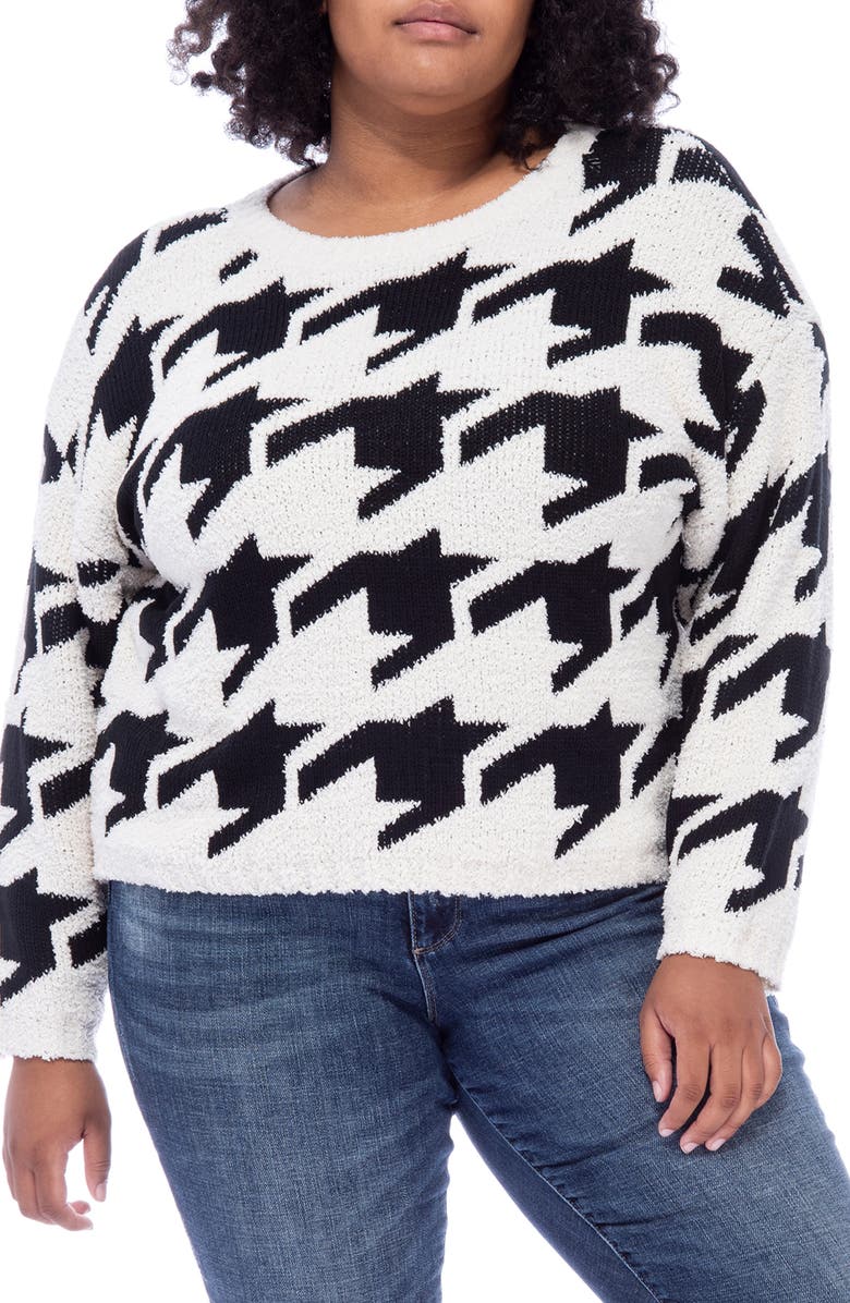 Bobeau Houndstooth Crewneck Pullover Sweater, Main, color,