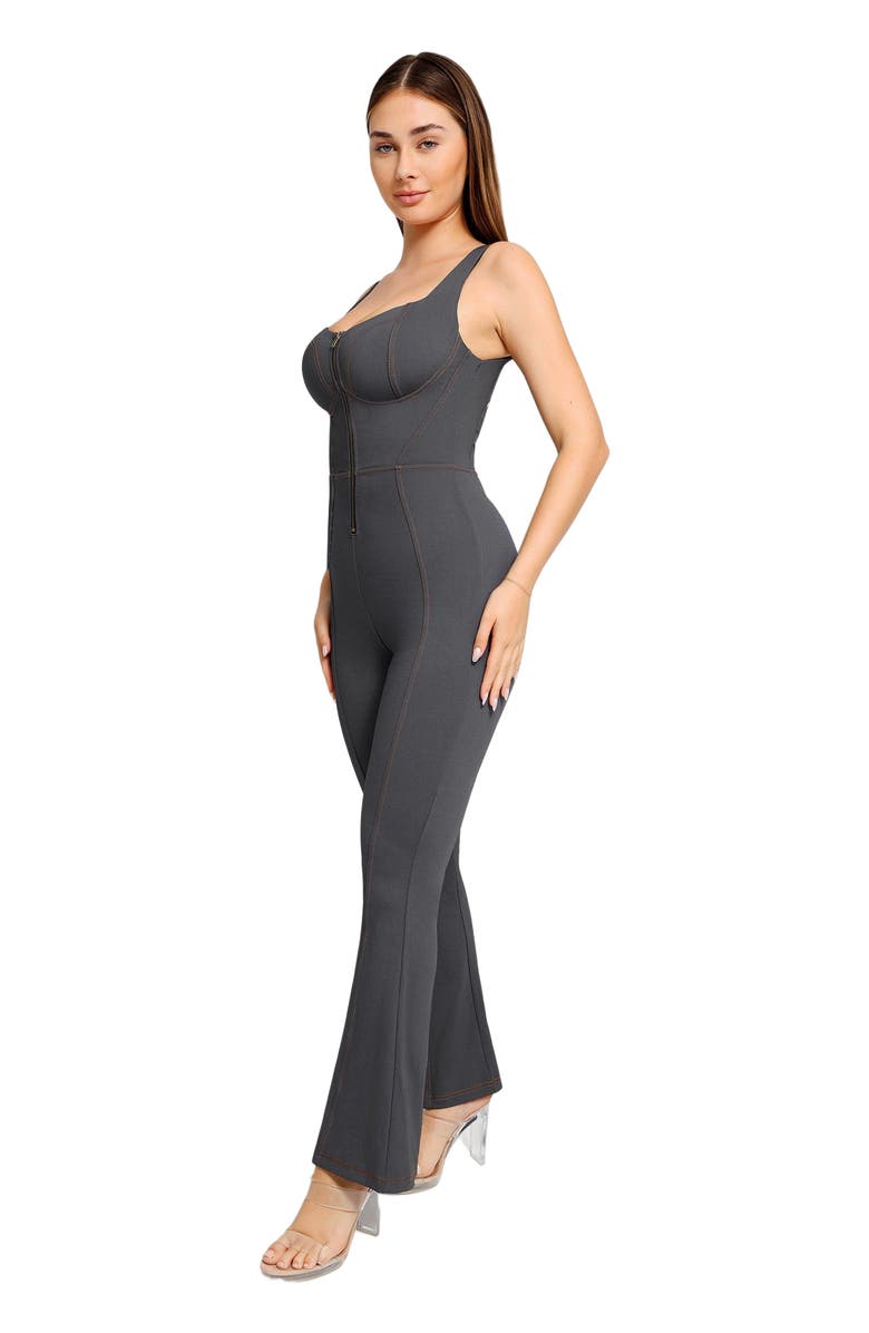 Popilush Shapewear Sculpting Denim Tank Flare Leg Jumpsuit, Alternate, color, Charcoal Black