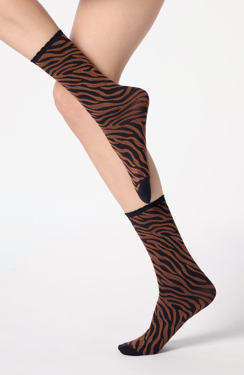 Oroblu Savage Crew Socks, Alternate, color, Black/ Cacao