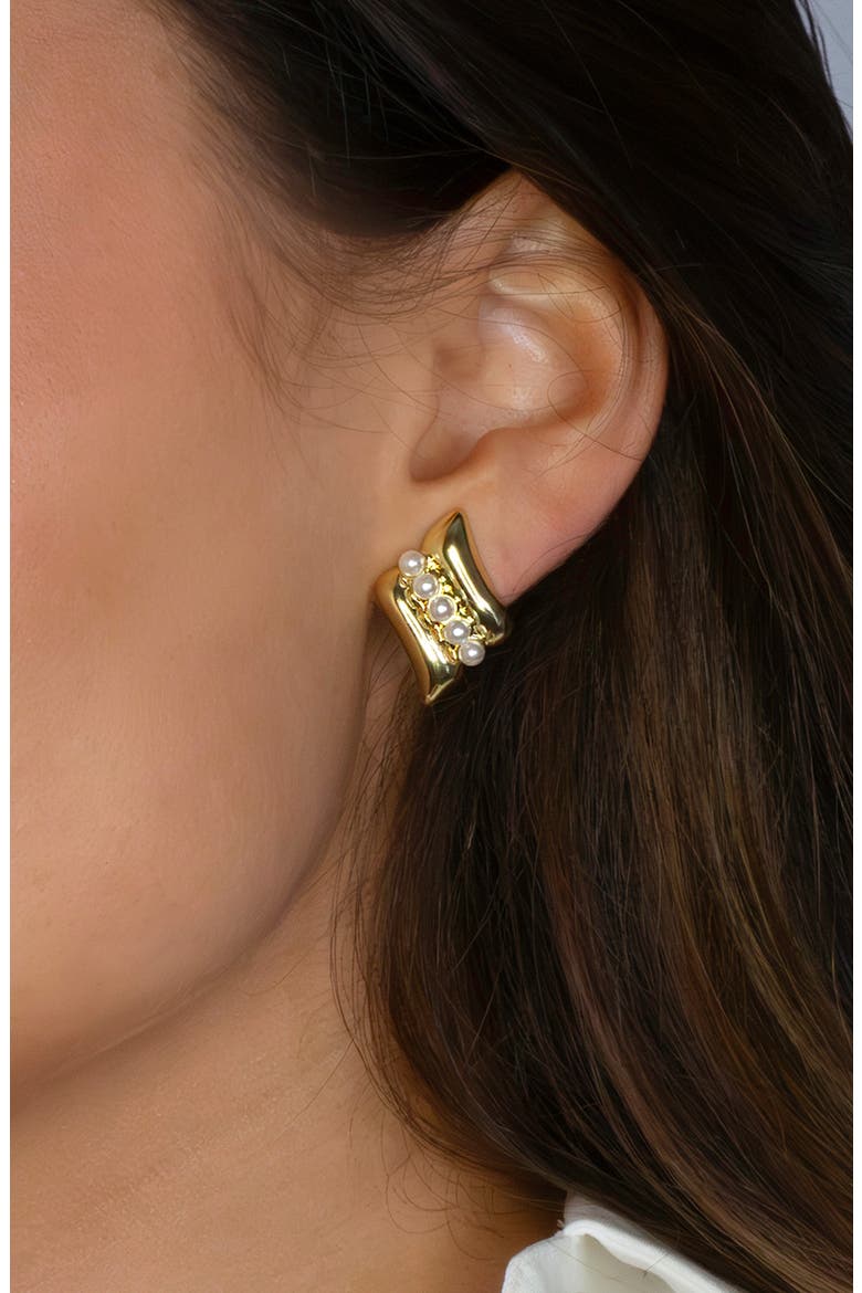 Mellie Faux Pearl Earrings, Alternate, color, GOLD