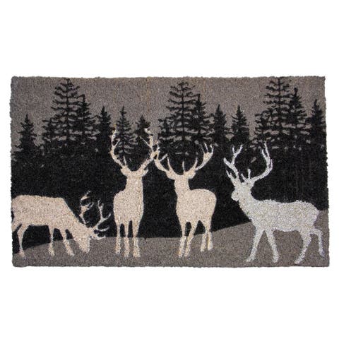 Natural Coir Rectangular Forest Reindeer Christmas Doormat 18" x 30"
