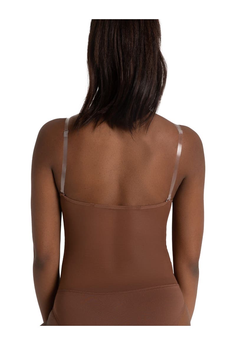 Plunge Neck Mesh Midriff Leotard, Alternate, color, dark beige