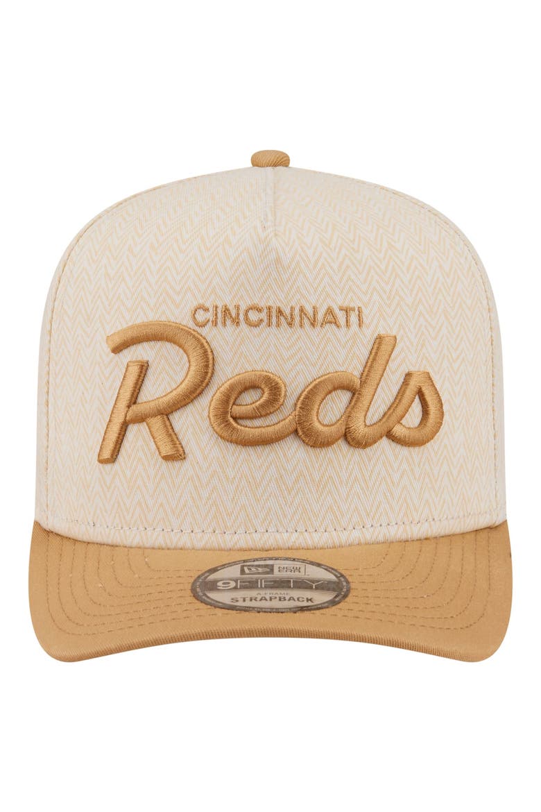Men's New Era  Cream Cincinnati Reds Herringbone 9FIFTY A-Frame Snapback Hat, Alternate, color, Cream