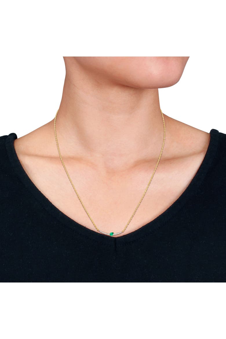 Created Emerald & Diamond Curved Bar Necklace, Alternate, color, Created Emerald