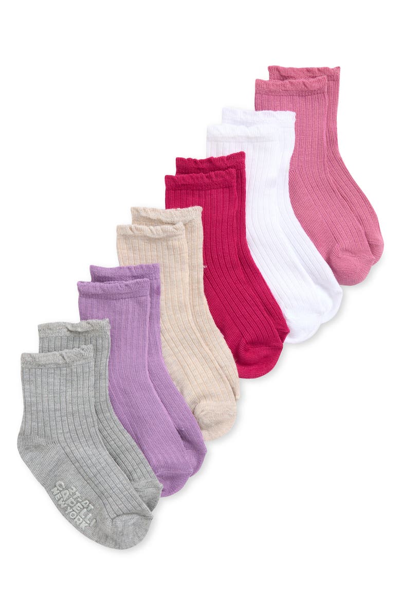 Capelli New York Kids' Ruffle Edge Assorted 6-Pack Rib Crew Socks, Main, color, Pink Multi Combo
