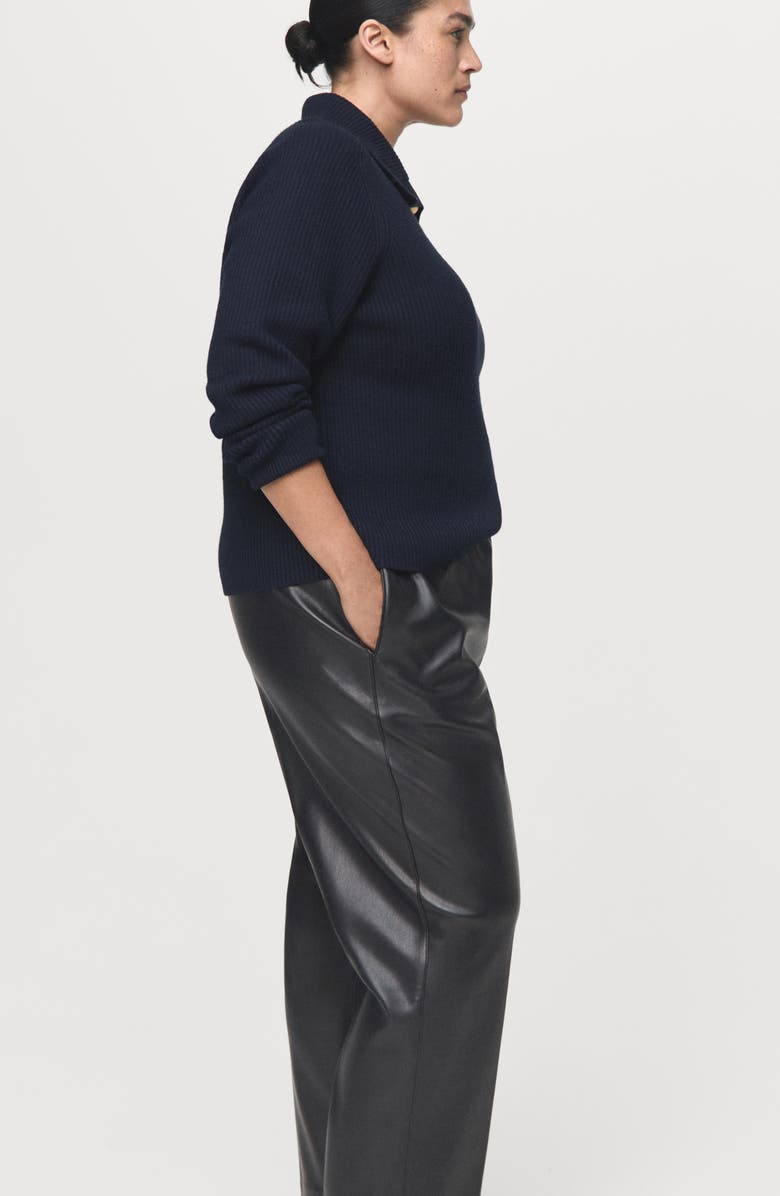 MANGO Faux Leather Drawstring Pants, Alternate, color, Black