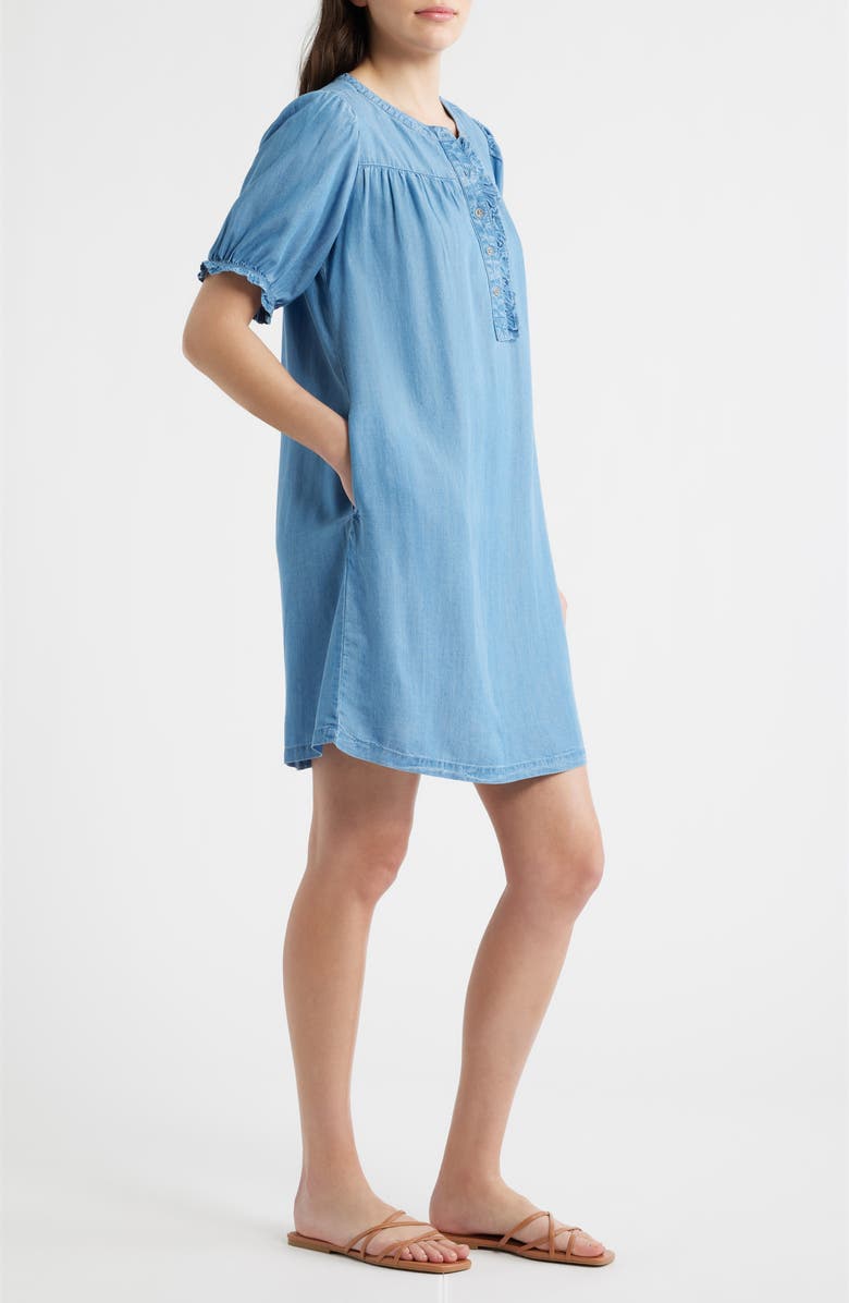 beachlunchlounge Rhea Ruffle Shift Dress, Alternate, color, Medium Wash