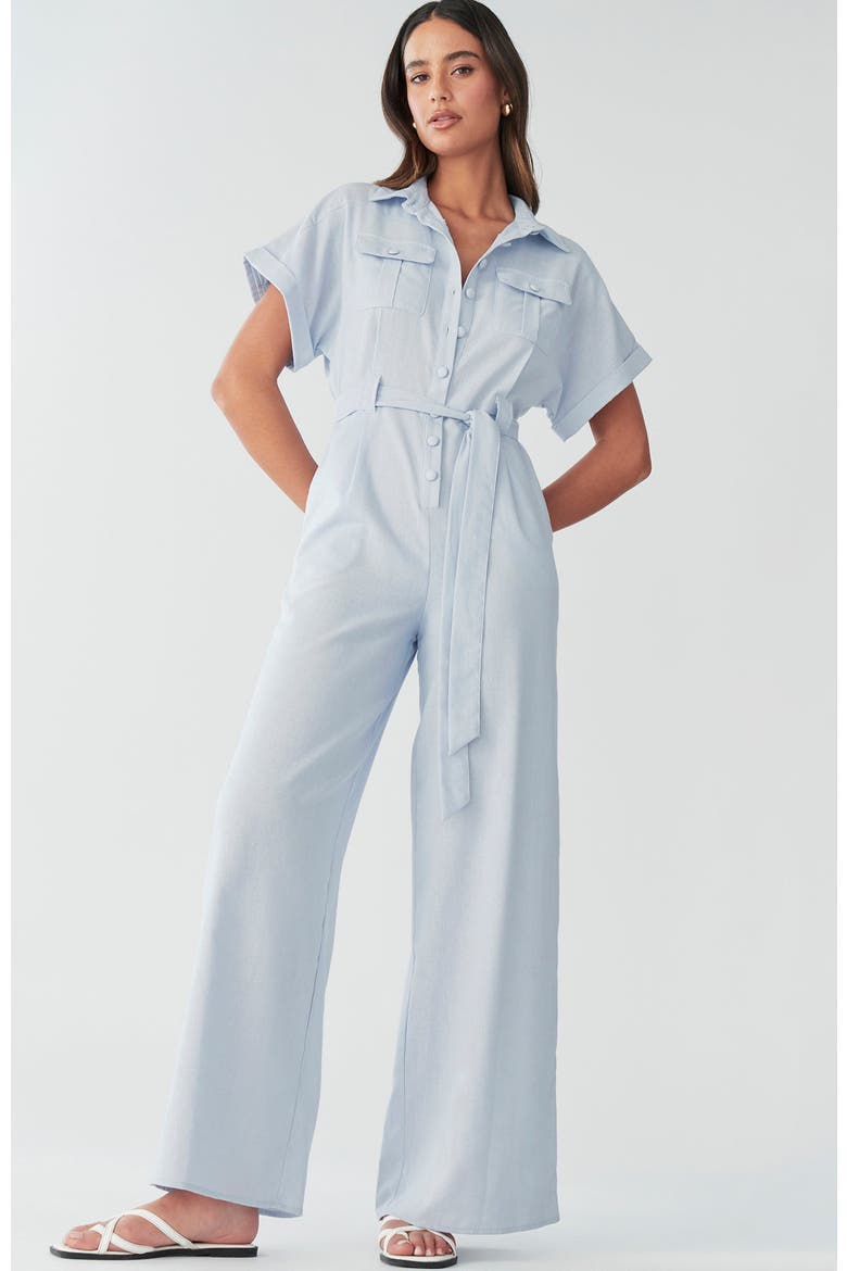 Ara Linen Jumpsuit, Main, color, Sky Blue