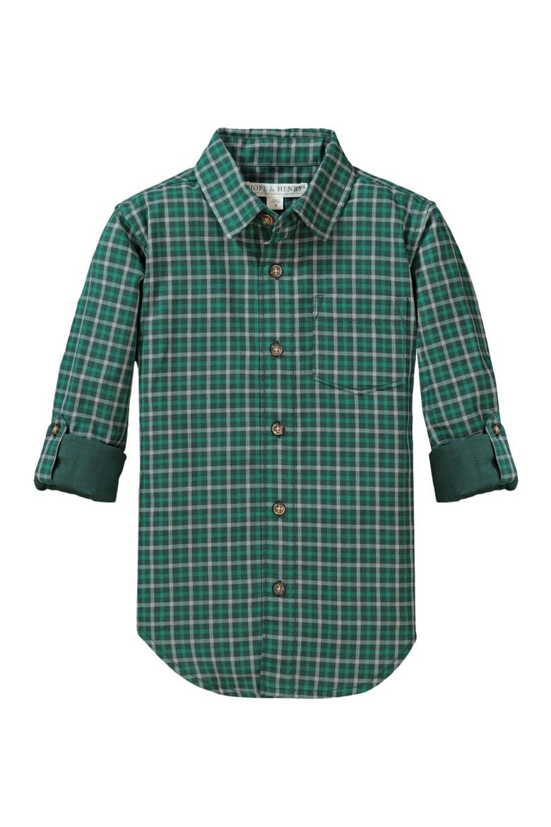 Baby Boys' Convertible Double Weave Button Down Shirt, Infant, Main, color, Green and Gray Check