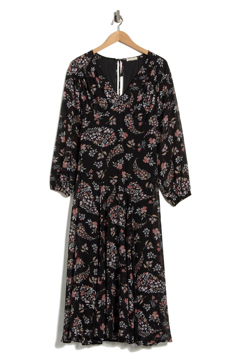 Lovestitch Floral Long Sleeve Midi Dress, Alternate, color, Black/Rose
