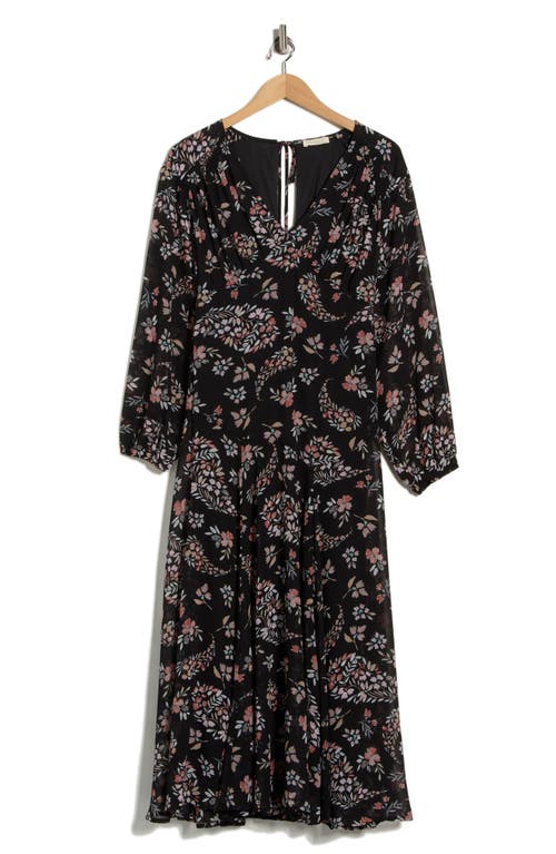 Lovestitch Floral Long Sleeve Midi Dress In Black