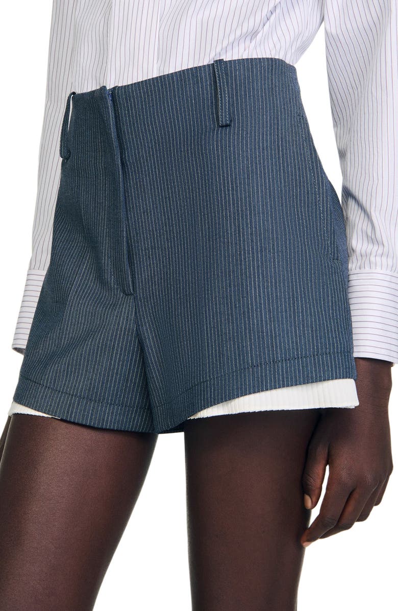 SANDRO Striped layered shorts, Alternate, color, Blue