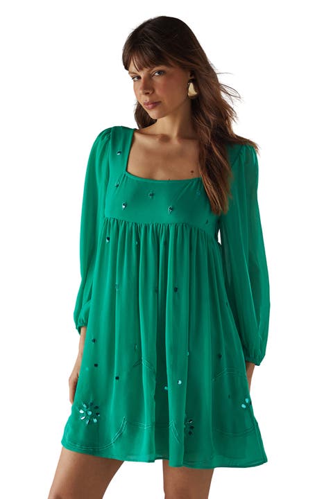 Hand Embellished Square Neck Mini Dress