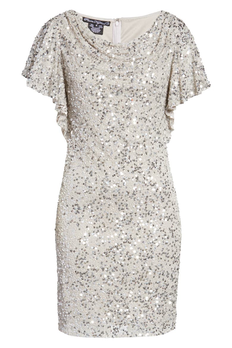 Cowl Neck Sequin Cocktail Dress, Alternate, color, SILVER