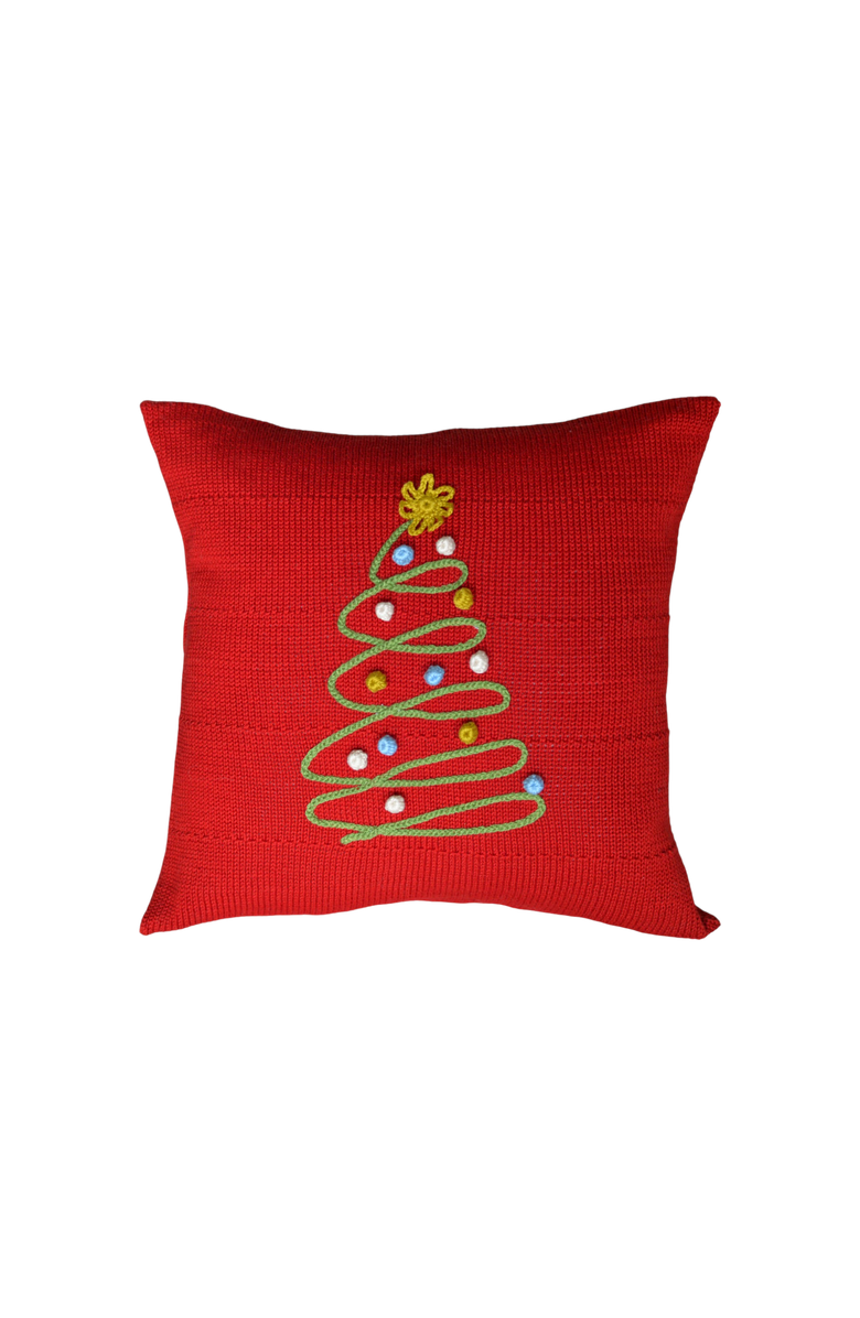 Melange Collection 12" Spiral Holiday Tree Pillow, Main, color, Red