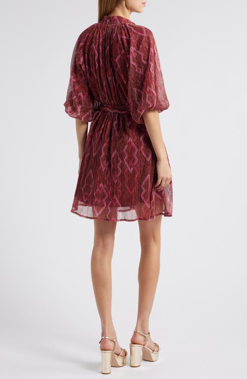 CIEBON CIEBON ANISTON METALLIC BELTED PLISSÉ SHIRTDRESS