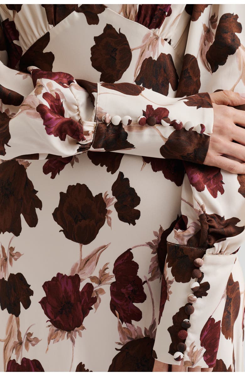 Malina Alize Long Sleeved Satin Maxi Dress, Alternate, color, Wine Peony