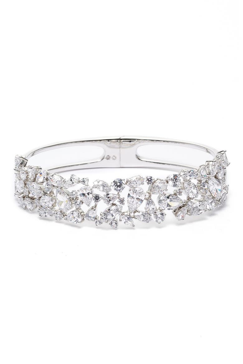 'Cluster' Cubic Zirconia Hinge Bracelet, Main, color, SILVER