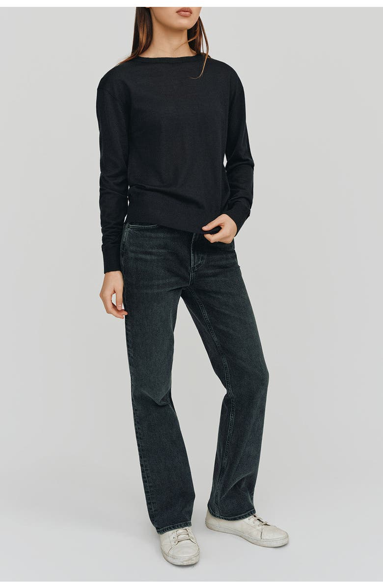 Kathryn McCarron Marguerite Paper Thin Cashmere Sweater, Alternate, color, Black