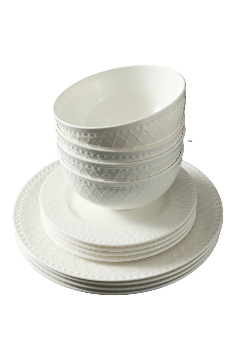 Stone Lain Alexandria Bone China 16-Piece Dinnerware Set, Alternate, color, White
