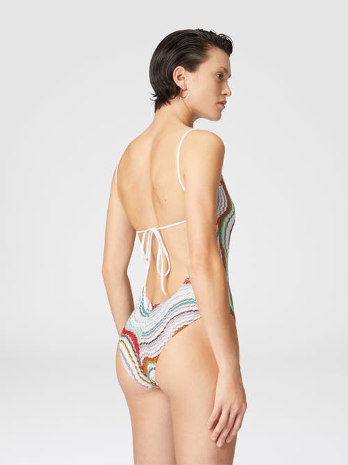 Shop Missoni One-piece Swimsuit With Lamé Wave Pattern In Multicoloured