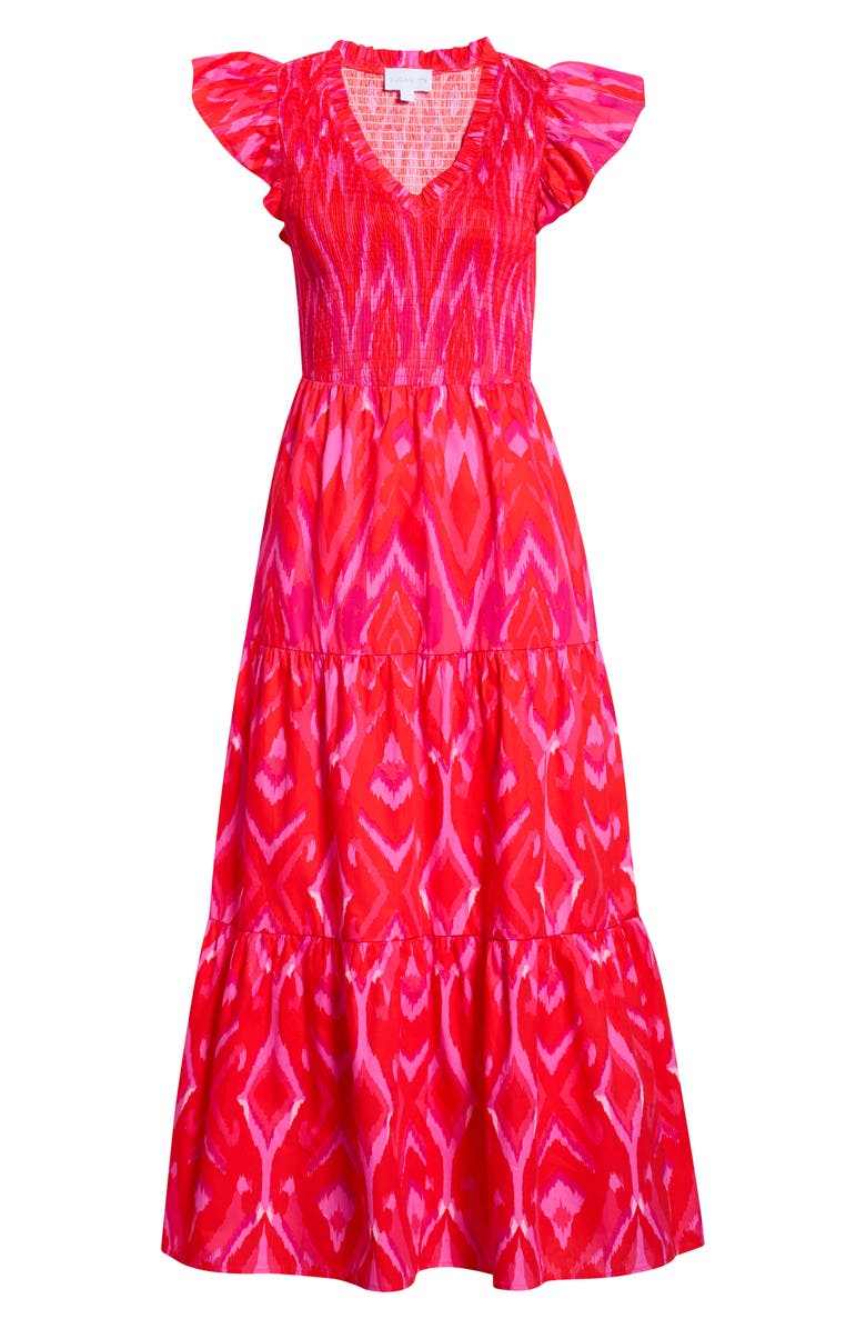 SUGARLIPS Blevin Ikat Sunfire Smocked Cotton Tiered Maxi Dress, Main, color,
