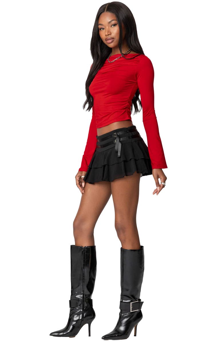 EDIKTED Dana Ruched Knit Top, Alternate, color, Red