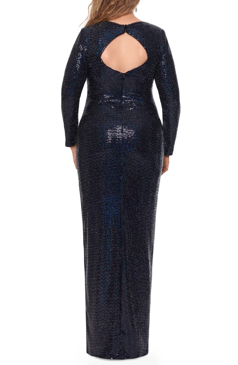 Xscape Evenings Xscape Kyhle Hologram Sequin Backless Long Sleeve Gown, Alternate, color, 