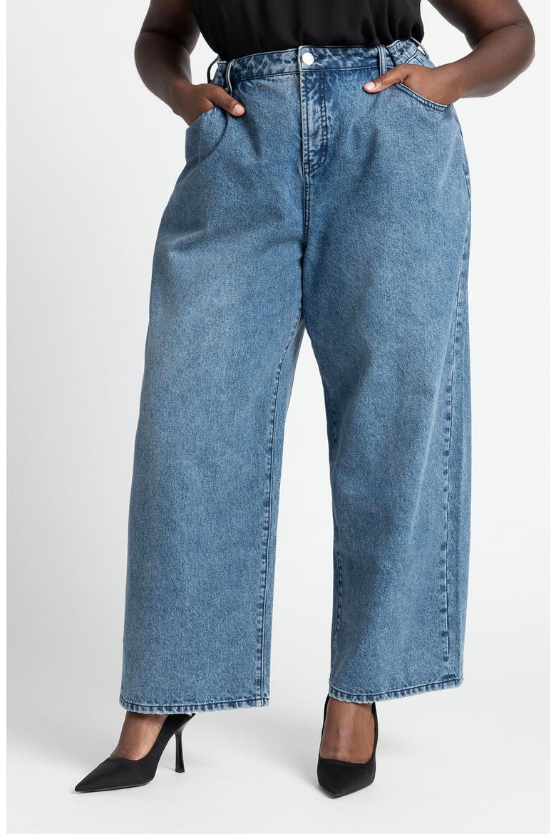 Snap Waist Slouchy Wide Leg Jeans, Main, color, MEDIUM WASH