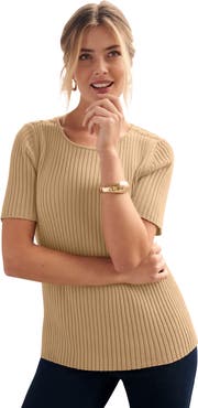 Jessica London Button Ribbed Knit Pullover Sweater