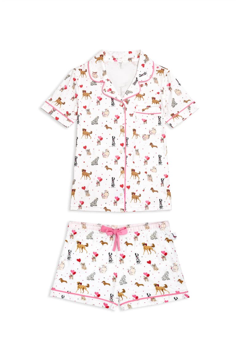 Heart Puppy Print Short Sleeve Jersey PJ - PLUSH, Main, color, White Multi
