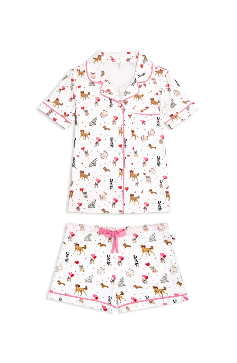 Preppy Goose Heart Puppy Print Short Sleeve Jersey PJ - PLUSH, Main, color, White Multi